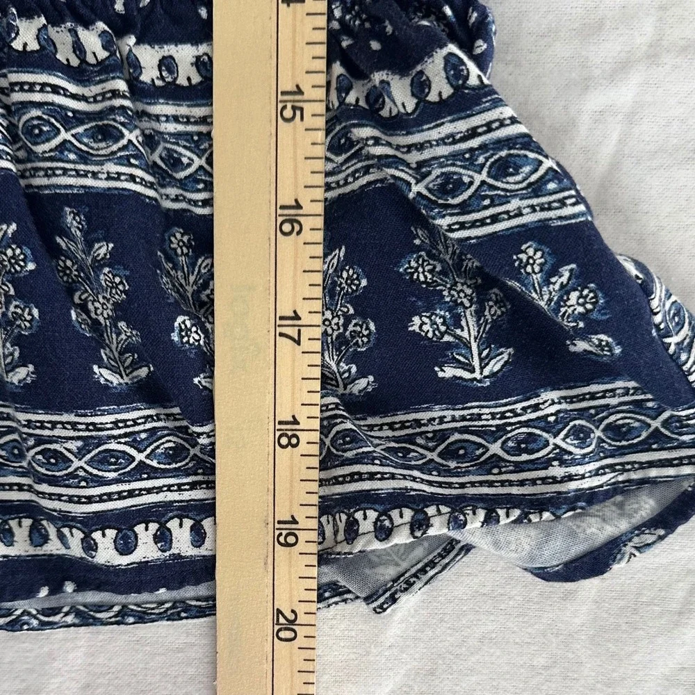 Zara XL Navy Bandana Floral Print Puff Sleeve Linen Blend Peplum Top Prairie